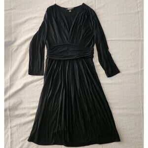 DKNY Black V-Neck Long Sleeve Knee Length A-Line Dress Size S